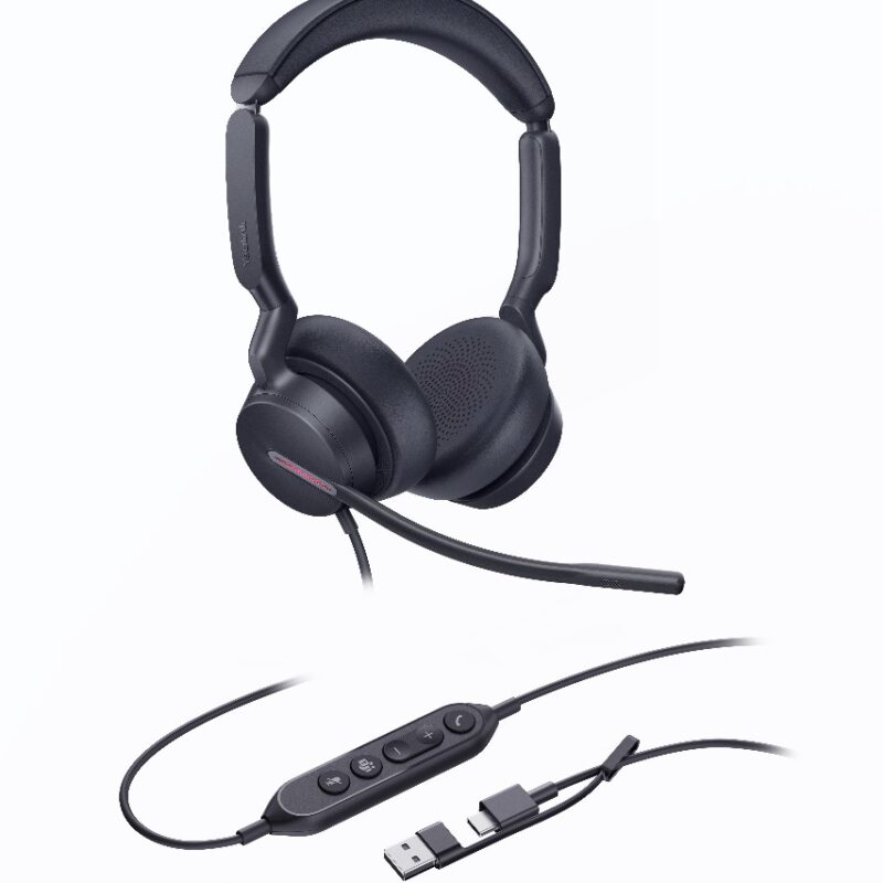 Yealink UH46 Dual Teams USB-C/A Microsoft  Certified Teams USB Wired Headset 3-Noise-Canceling Microphones 35mm Speaker Busylight Leather Controller