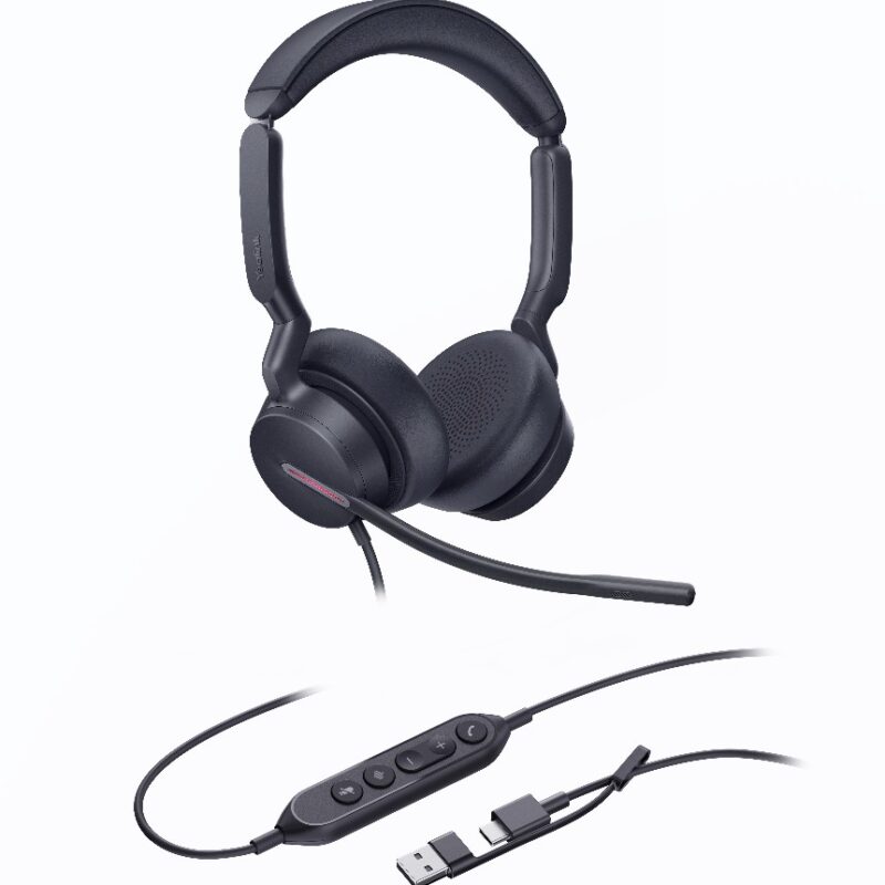 Yealink UH46 Dual UC USB-C/A Unified  Communications  USB  Wired  Headset 3-Noise-Canceling Microphones 35mm Speaker Busylight Leather Controller
