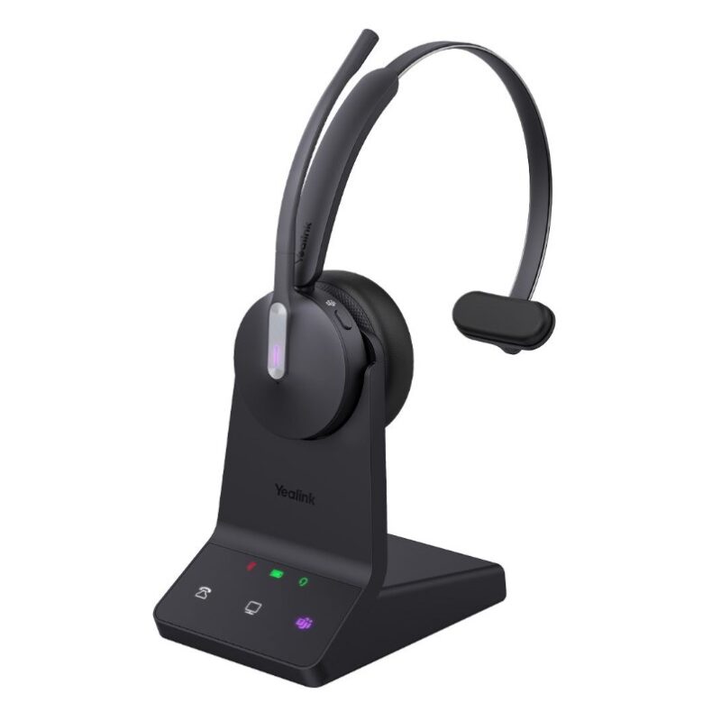 Yealink WH64 Mono UC DECT Wireless Headset, DECT Bluetooth Wireless Technology, 3-Mic Noise Cancellation, UC Certified, Charging Stands