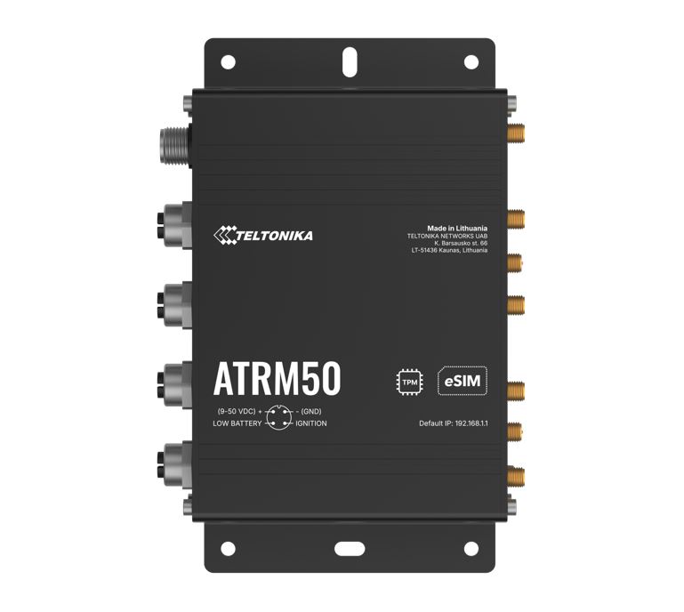 Teltonika ATRM50 5G Router for Transportation, Ultra-High Cellular Speeds, M12 CONNECTORS, DUAL SIM  eSIM, EN 45545-2 and EN 50155, PSU not included