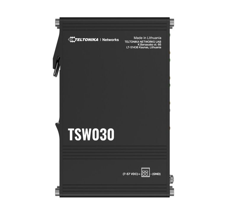 Teltonika TSW030 8-PORT ETHERNET SWITCH, 2-PIN Power Input, 10/100 Mbps, Integrated DIN Rail (PlugPlay Deployment), Supports auto MDI/MDIX crossover