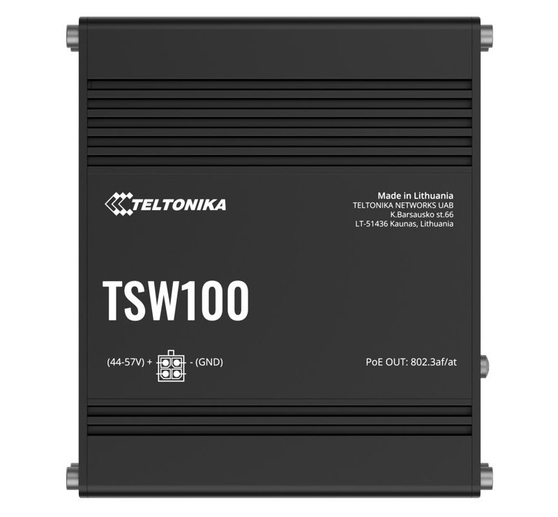 Teltonika TSW100 Industrial POE+ Ethernet Switch, 4 x PoE+ Ports, Power Up to 120W, 5 x Gigabit Ethernet with speeds up to 1000 Mbps, PSU included