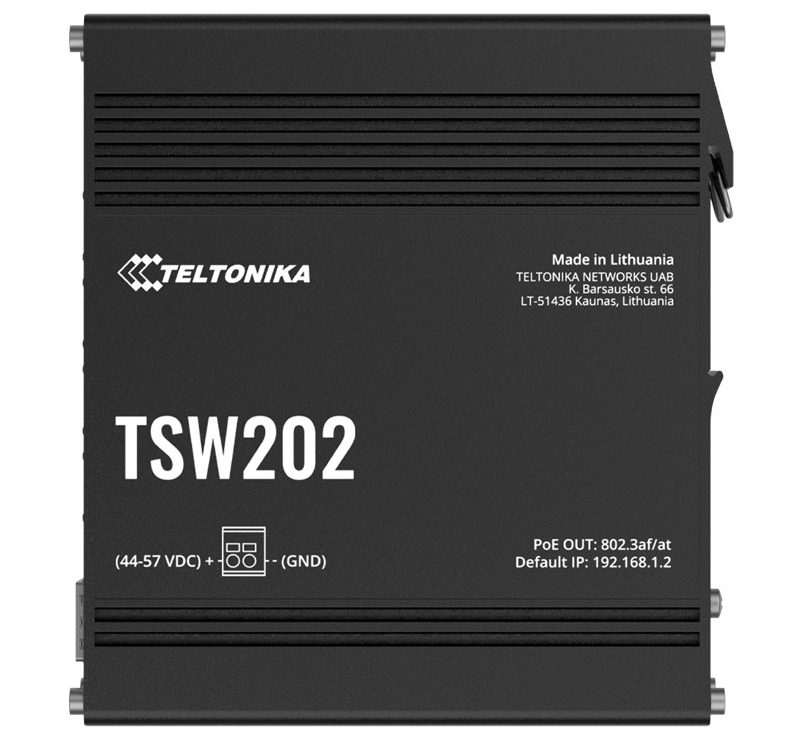 Teltonika TSW202 Managed PoE+ Ethernet Switch, Supports Profinet, 2 SFP Ports, 8 Gigabit Ethernet Ports Providing 30W of Power Each, PSU excluded