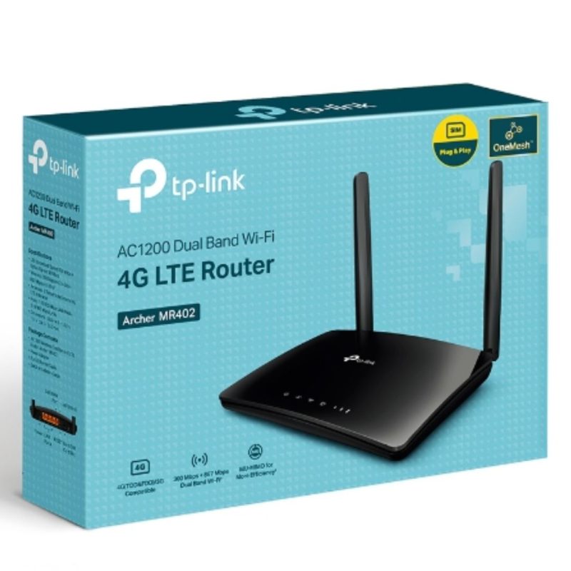 TP-Link Archer MR402 AC1200 Wireless Dual Band 4G LTE Router, 867 Mbps at 5 GHz + 300 Mbps at 2.4 GHz, 4G Cat4 150/50 Mbps