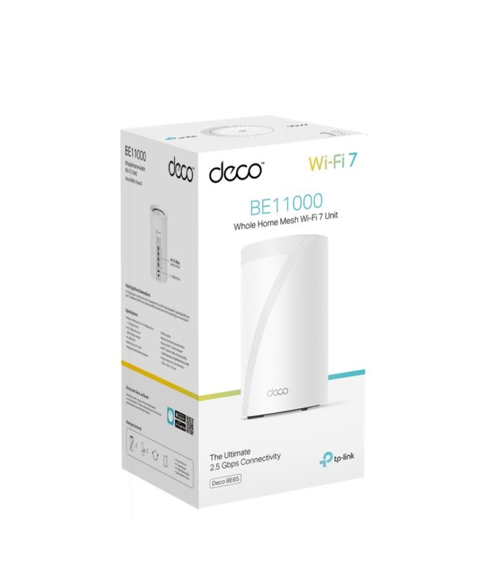 TP-Link Deco BE65 BE11000 Whole Home Mesh Wi-Fi 7 System (WIFI7), 574 Mbps at 2.4 GHz + 4320 Mbps at 5 GHz + 5760 Mbps at 6 GHz