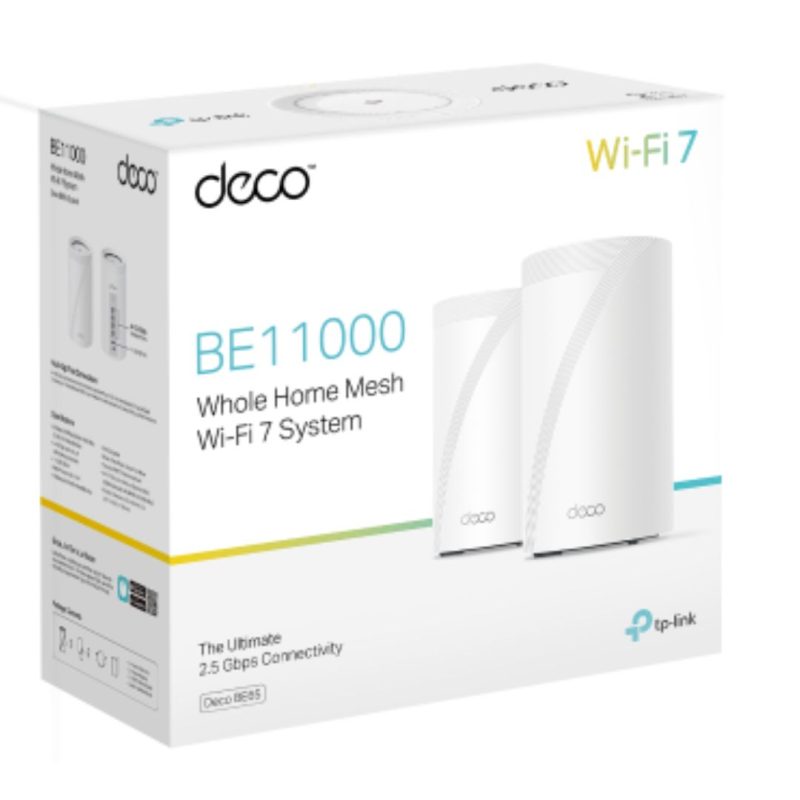 TP-Link Deco BE65(2-pack) BE11000 Whole Home Mesh Wi-Fi 7 System (WIFI7) 574 Mbps at 2.4 GHz + 4320 Mbps at 5 GHz + 5760 Mbps at 6 GHz