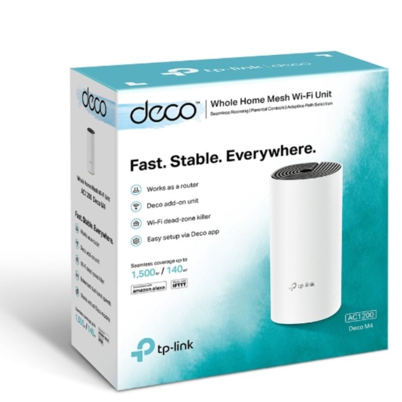 TP-Link Deco M4 (1-pack) AC1200 Whole Home Mesh Wi-Fi (1-Pack), Up to 1167 Mbps, Parental Controls, Seamless AI Roaming, Gaming Streaming, Smart Hom