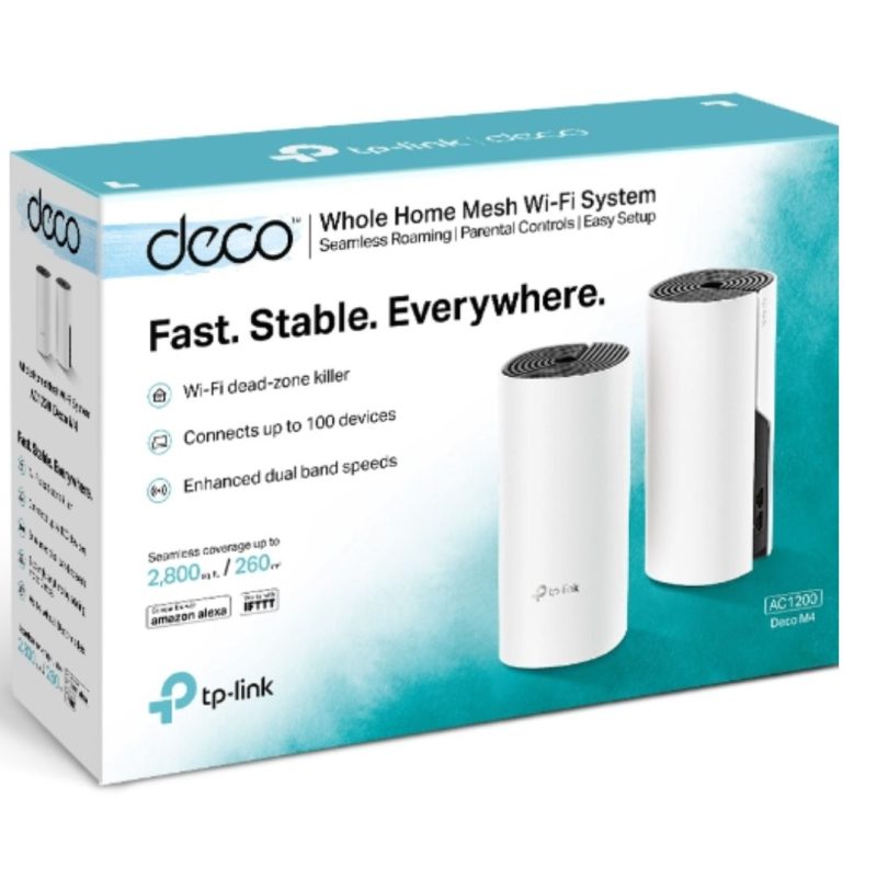 TP-Link Deco M4 (2-pack) AC1200 Whole Home Mesh Wi-Fi (2-Pack), Up to 1167 Mbps, Parental Controls, Seamless AI Roaming, Gaming Streaming, Smart Hom