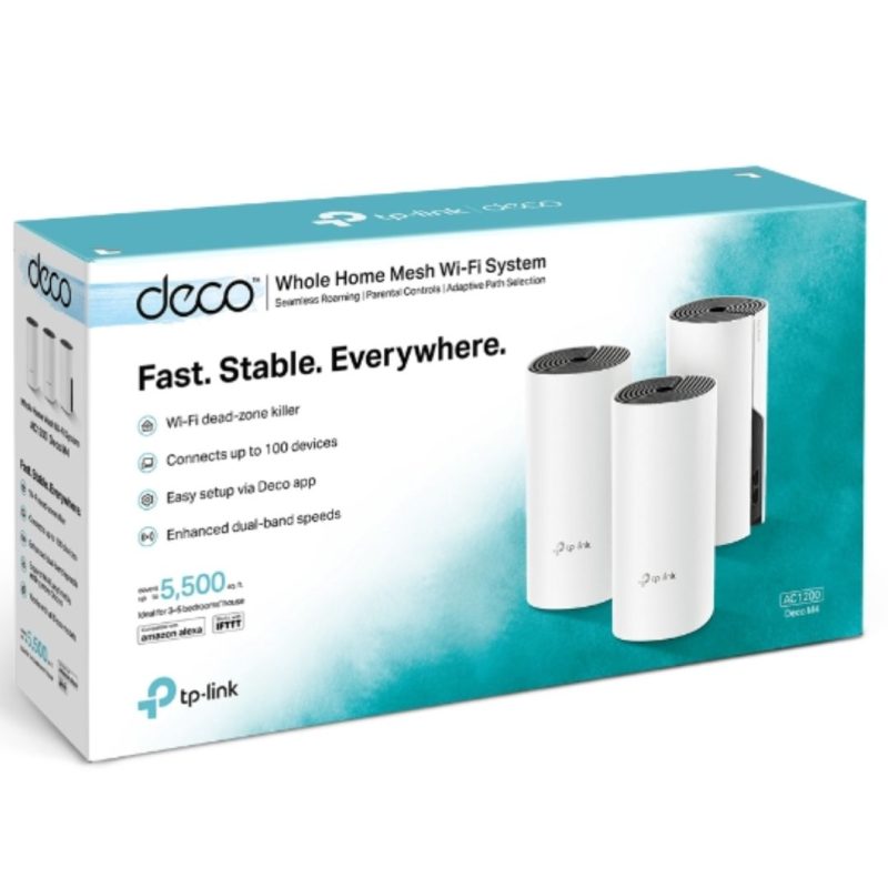 TP-Link Deco M4 (3-pack) AC1200 Whole Home Mesh Wi-Fi (3-Pack), Up to 1167 Mbps, Parental Controls, Seamless AI Roaming, Gaming Streaming, Smart Ho