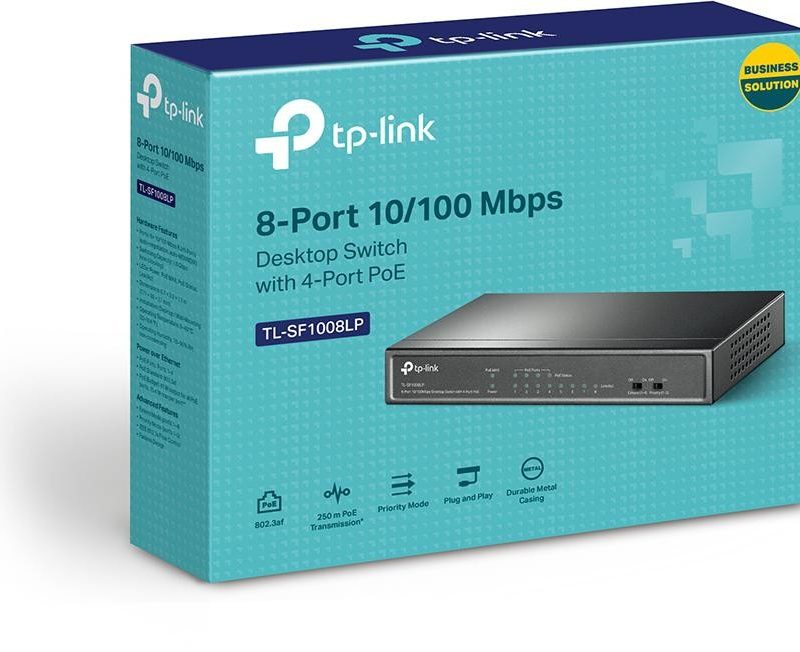 TP-Link TL-SF1008LP 8-Port 10/100Mbps Desktop Switch with 4-Port PoE, Up To 41W For all PoE Ports