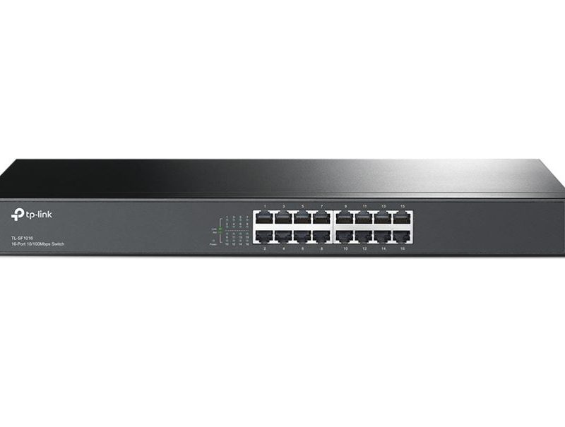 TP-Link TL-SF1016 16-port 10/100M Switch, 16 10/100M RJ45 ports, 1U 19-inch rack-mountable steel case