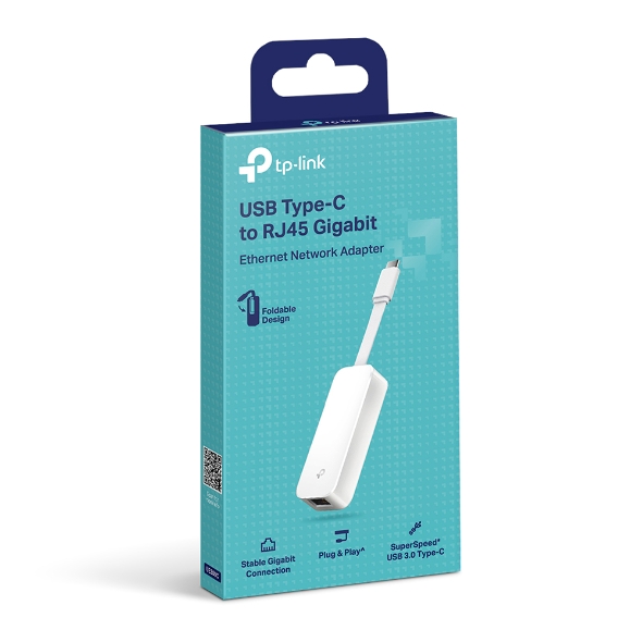 TP-Link UE300C USB 3.0 Type-C to Gigabit Ethernet Network Adapter, 1 USB 3.0 Type-C Connector, 1 Gigabit Ethernet Port, Foldable, Portable Design